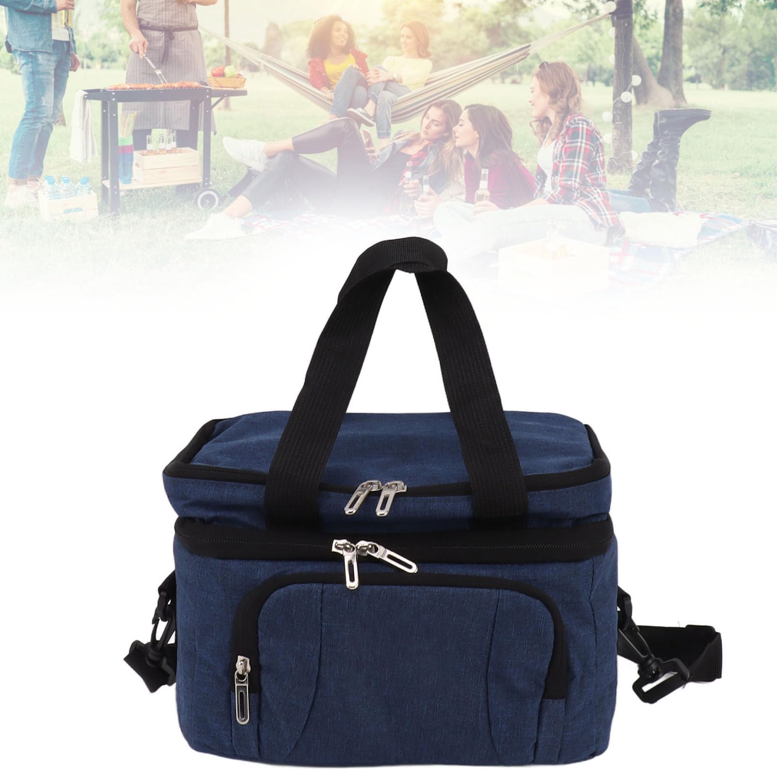 Naroote Isolierte Lunchtasche, Heißpresstechnologie, Stabiler Oxford-Stoffgriff und PEVA-Kühltasche mit Verstellbarem Schultergurt für Camping (25L)