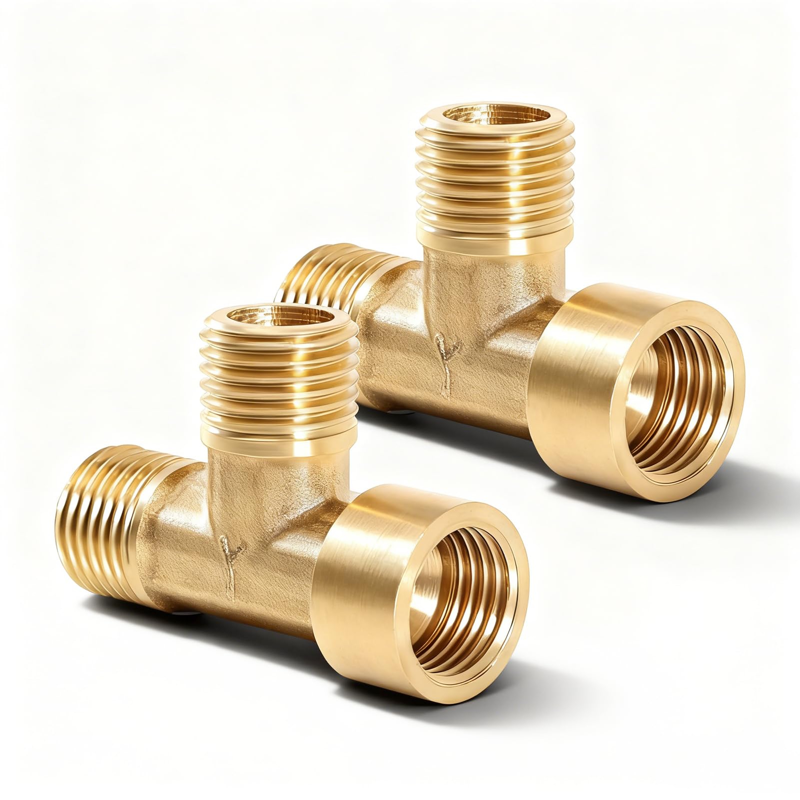2 sztuki mosiężny trójnik, złączka rurowa, 1/4" x 1/4" x 1/4" NPT 3-drożny łącznik T z wewnętrznym x zewnętrznym gwintem do transportu przewodów gazowych, sprężonego powietrza, wody, złączek