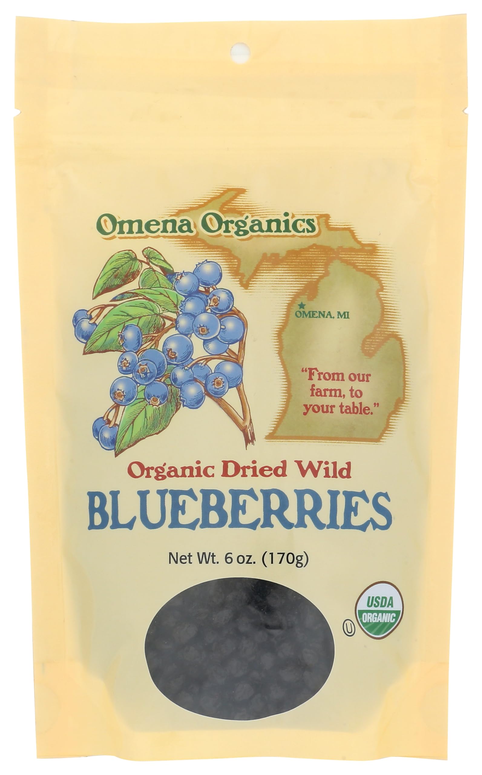 OMENA ORGANICS Organic Dried Wild Blueberries, 6 OZ