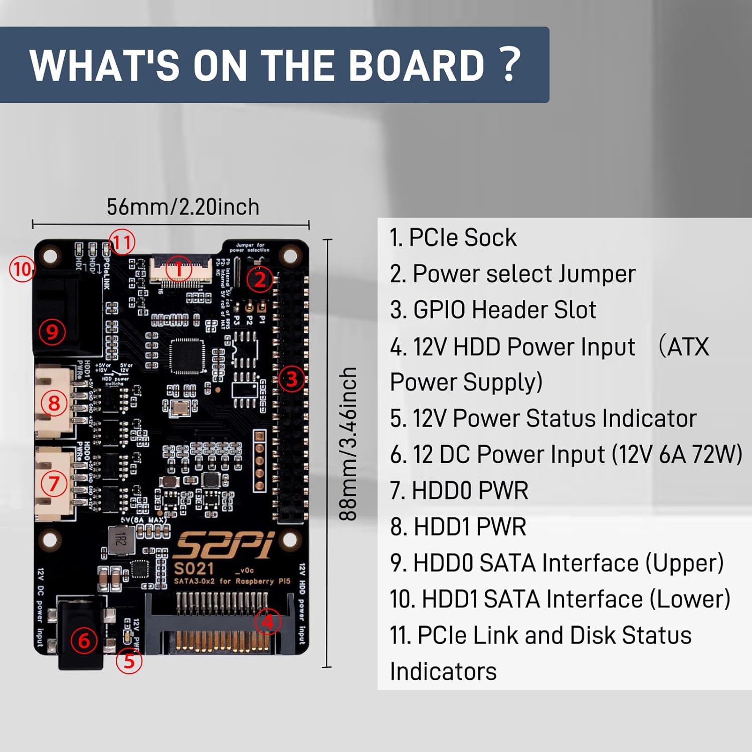 GeeekPi S021 SATA 3.0x2 for Raspberry Pi 5, with Active Cooler and 12V 6A Power Supply