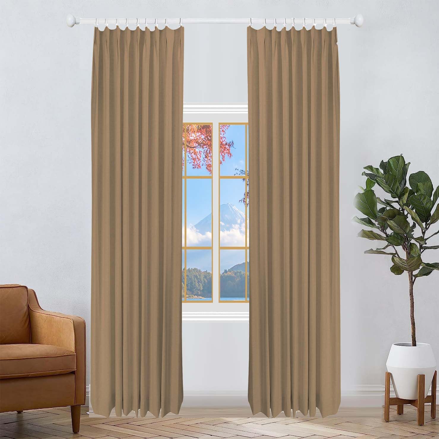 42 W x 102 L inch Pinch Pleated Drapes Linen Curtains with Light Filtering Lining Drapery Panel for Living Room Bedroom Patio Door (1 Panel),Beige White