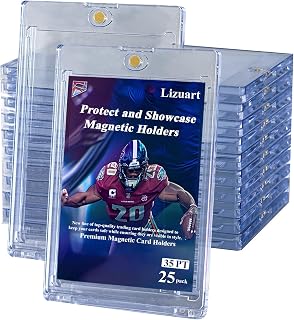 Lizuart 25ct Magnetic Card Holders, 35pt UV Protected Hard Plastic Case for Trading Cards, Sports, Football, Baseball & Gaming Cards.