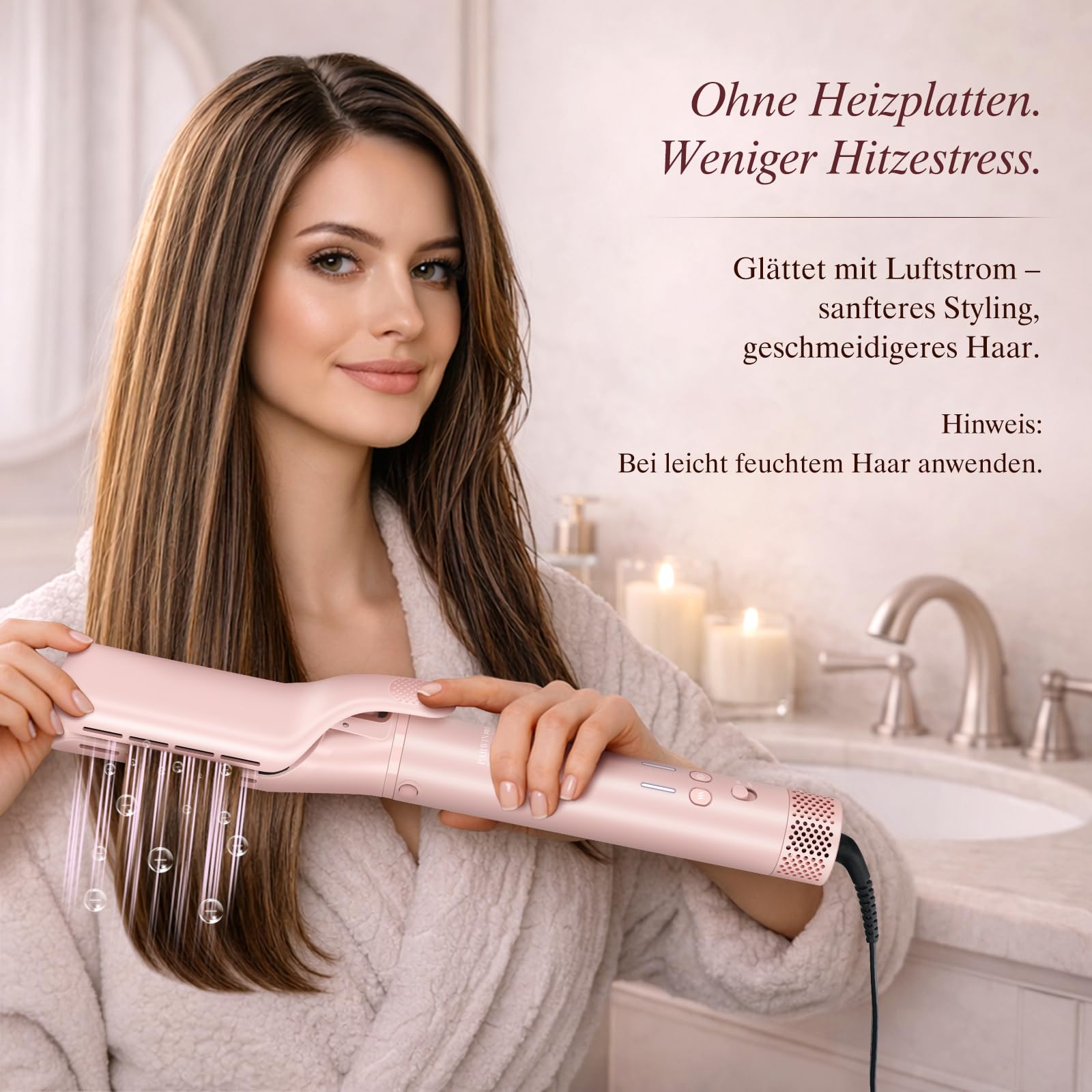 5 in 1 Airstyler, Airstraight＆ Auto-Wrap Lockenaufsätzen, PARWIN PRO BEAUTY MaxAIR 2.0 Multi Hairstyler, 110.000 RPM Föhn, Automatische Doppelspannung, zum Trocknen, Locken, Stylen, 1200W - Rosa