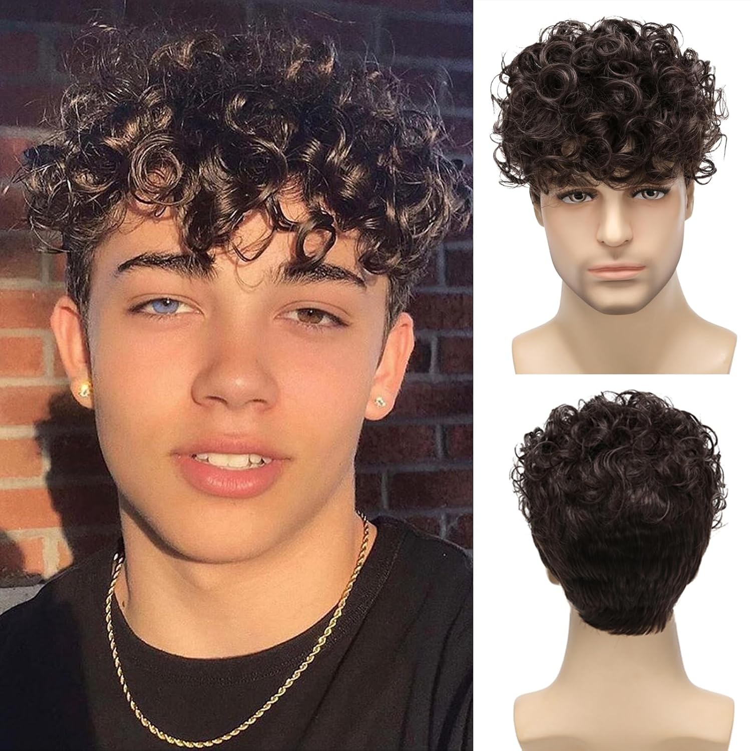 Mens Curly Wigs Dack Brown Short Wig,Synthetic Heat Resistant Costume Wig Mens Daily Cosplay Party Halloween Mens Curly Wigs Dack Brown Short Wig,Synthetic Heat Resistant Costume Wig Mens Daily Cosplay Party Halloween