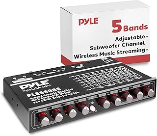 Pyle 5-Band Car Audio Equalizer – Graphic EQ with Bluetooth Wireless Streaming, Subwoofer Volume Control, Low Pass Filter, RCA Inputs/Outputs, Fader Function & AUX Input