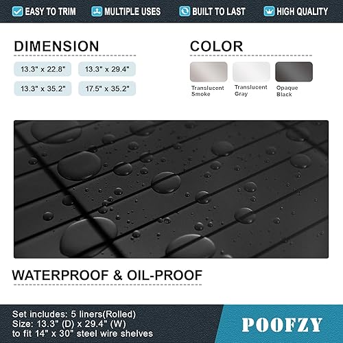 Miniatura 4 de Poofzy Revestimientos para estantes de alambre, 14 x 24 pulgadas, revestimiento de plástico de alambre no adhesivo para despensa, armarios de cocina