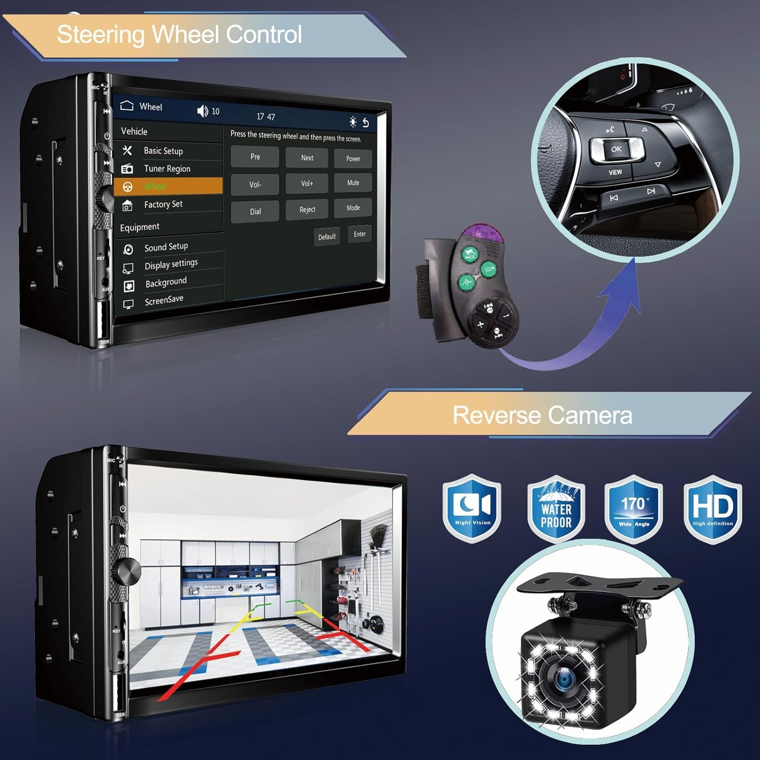7 Inch Car Stereo with Wireless Apple CarPlay,Double Din Car Radio Androdi Auto,Bluetooth 5.2,IPS 1024 * 600 Display,FM Radio, Backup Camera,Online Navigation,178 * 100mm,Car Audio Receivers