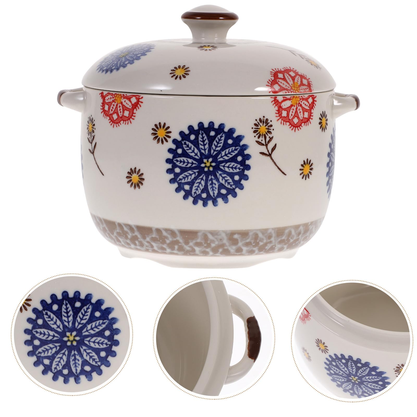 Zuppiera con Coperchio, senza Sbavature in Terracotta Design Giapponese da 1000ml e Tecnologia di Stampaggio Integrato e Decorazione Festiva per Cucina