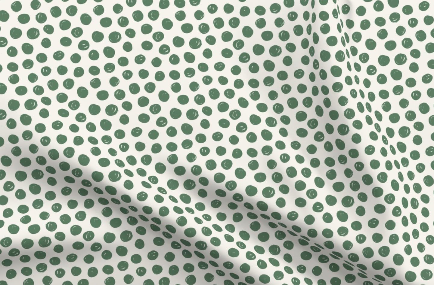 Spoonflower Fabric - Green Circles Polka Dot White Painted Dots Random Artistic Small Scale Printed on Petal Signature Cotton Fabric by The Yard - Sewing Quilting Apparel Crafts Decor