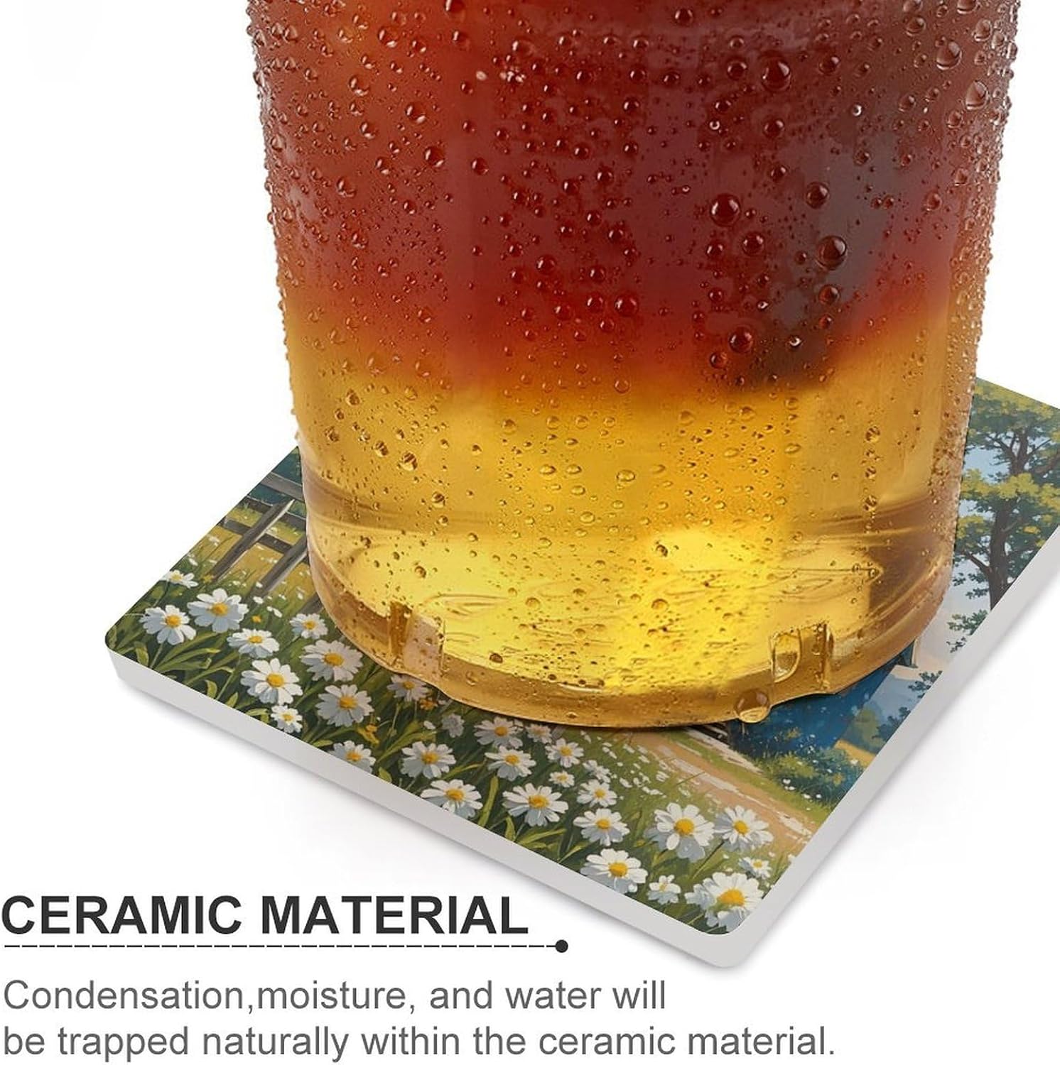 Rural Blue Valley Warehouse Coasters Absorbent Ceramic Coasters for Drinks Coaster with Cork Backing for Table Protection Square Drink Cup Mat Modern Style Coaster for Coffee Table