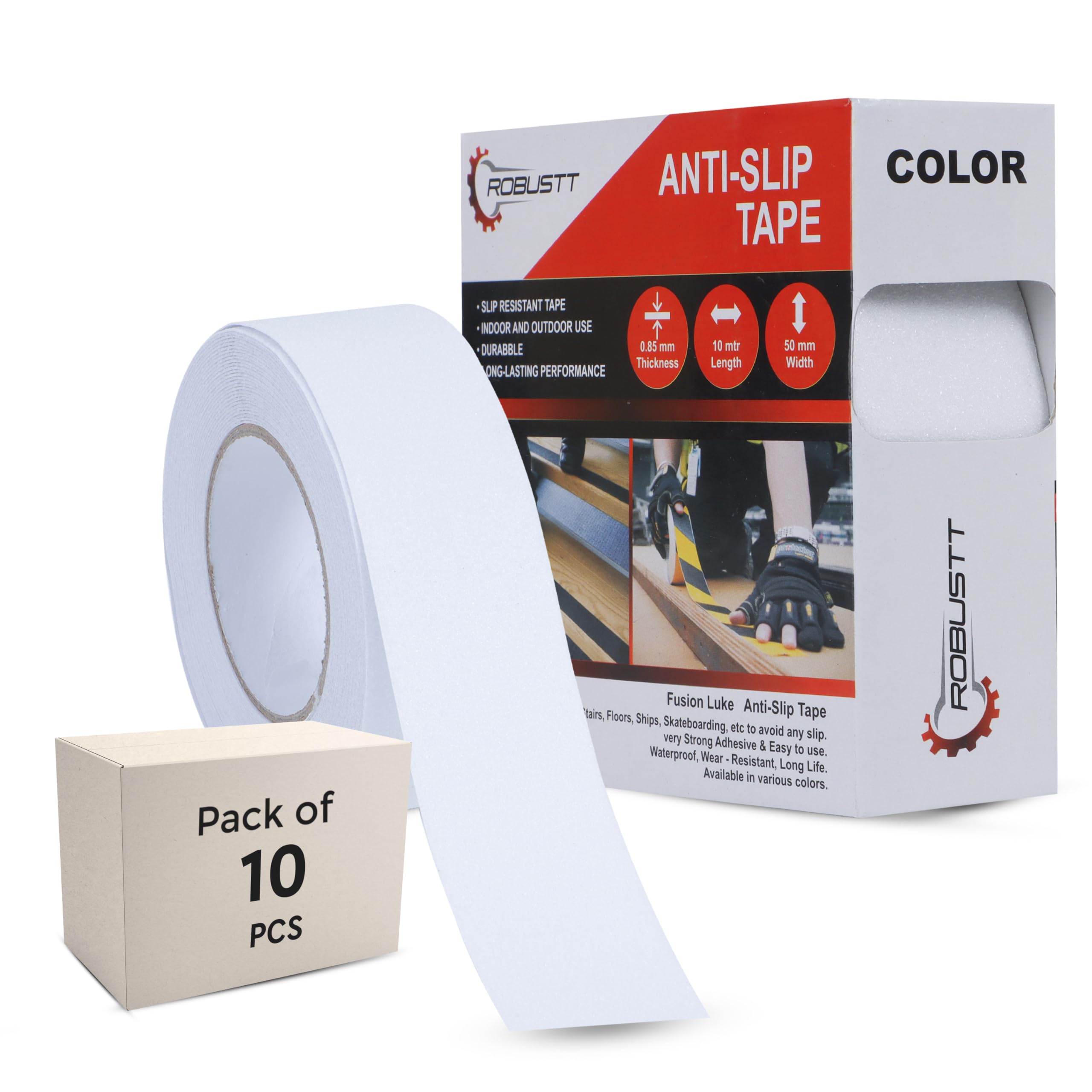 Robustt Anti Skid/AntiSlip 10 Meter 50MM (Transparent) - Pack of 10 Fall Resistant with PET Material and Solvent Acrylic Adhesive Tape for Slippery Floors, Staircase, Ramps, Indoor, Outdoor Use (B0CXXFCRGV) Amazon Price History, Amazon Price Tracker