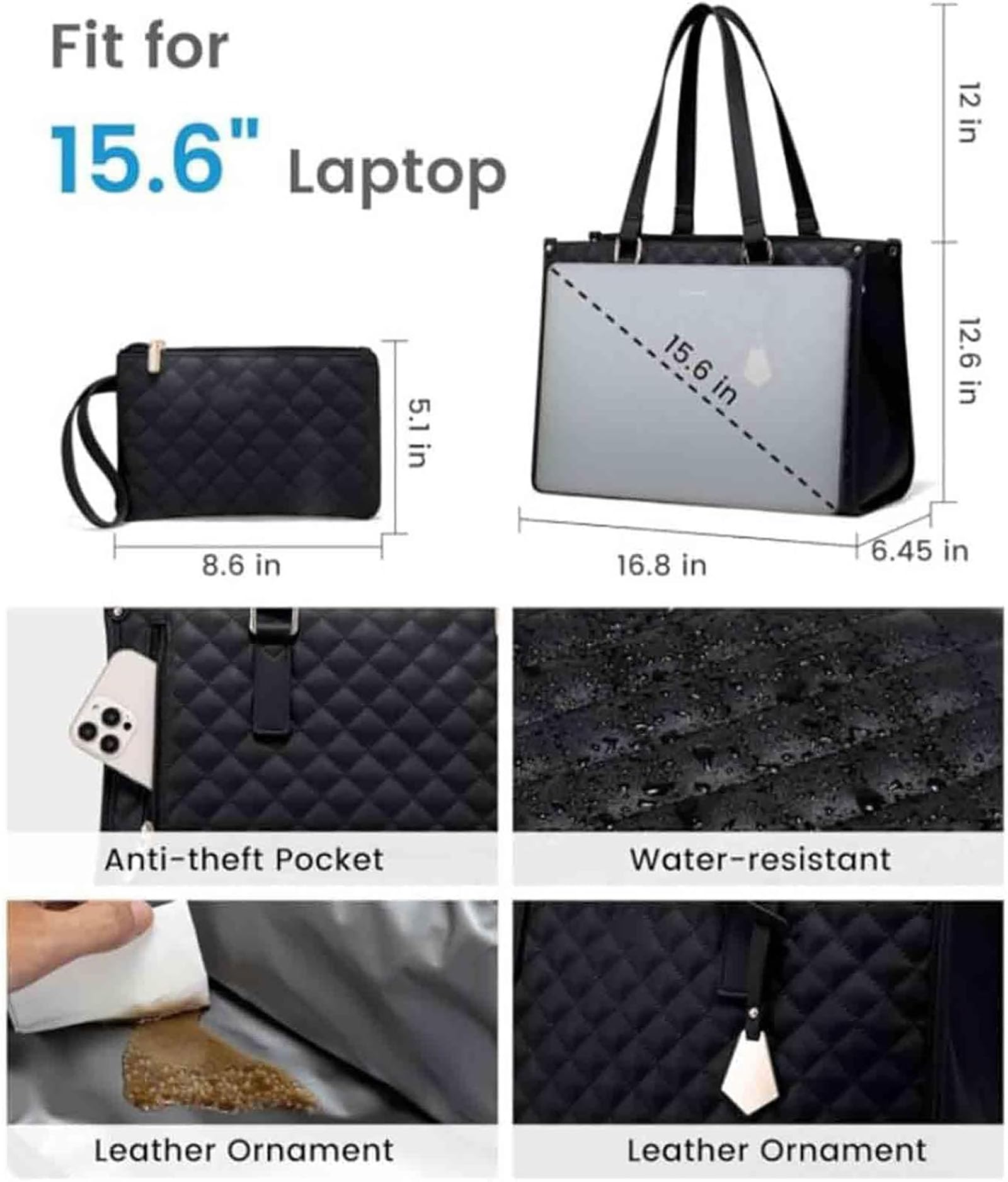 Packuum 3 in 1 Tote Bag, 2025 NEW 2 in 1 Tote Bag Lunch Bag Combo with Insulated Lunch Compartment, 15.6 Inch (Black)