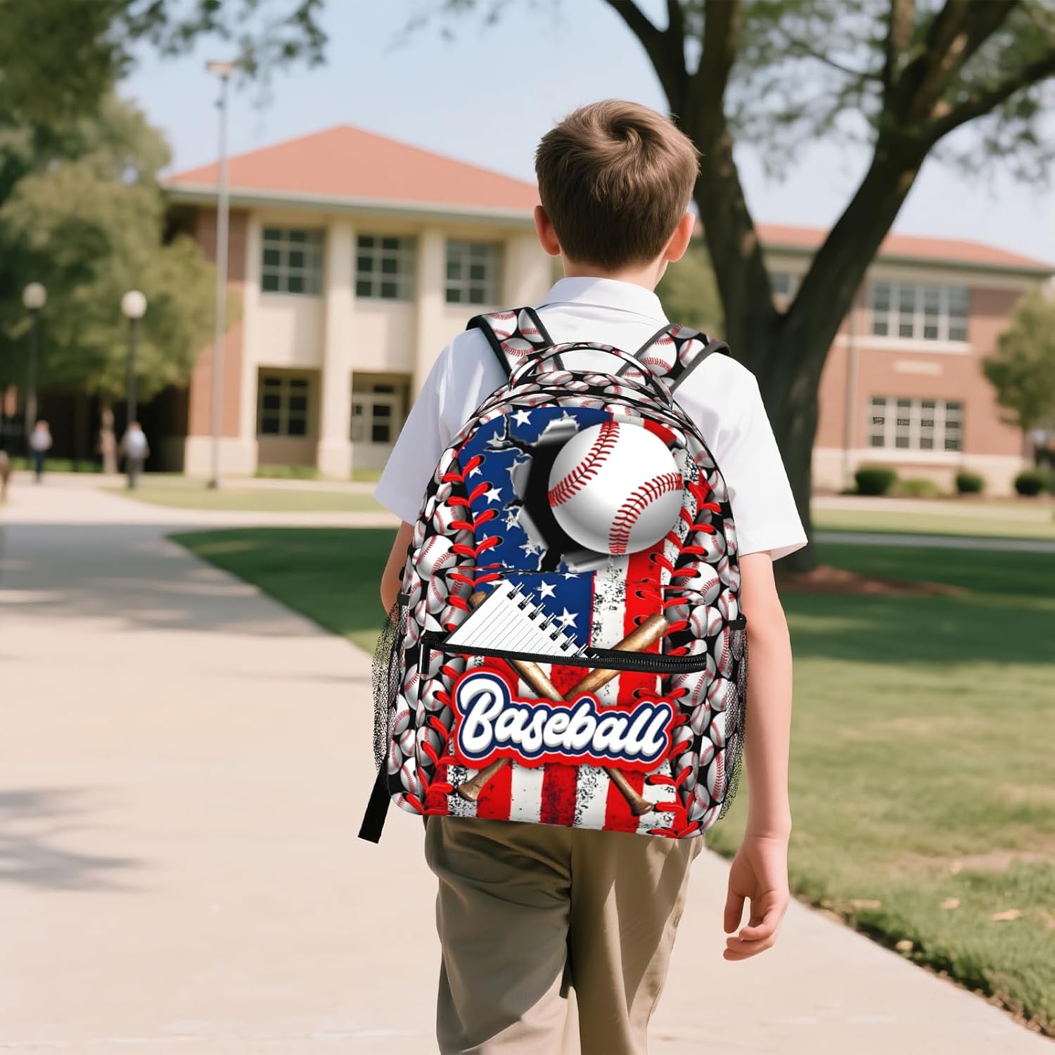 Baseball School Backpacks for Boys 8-12 American Baseball Boys Backpack for Kids Children Teens Elementary Middle School Students Bookbag Lightweight Travel Daypack Back Pack - Image 4