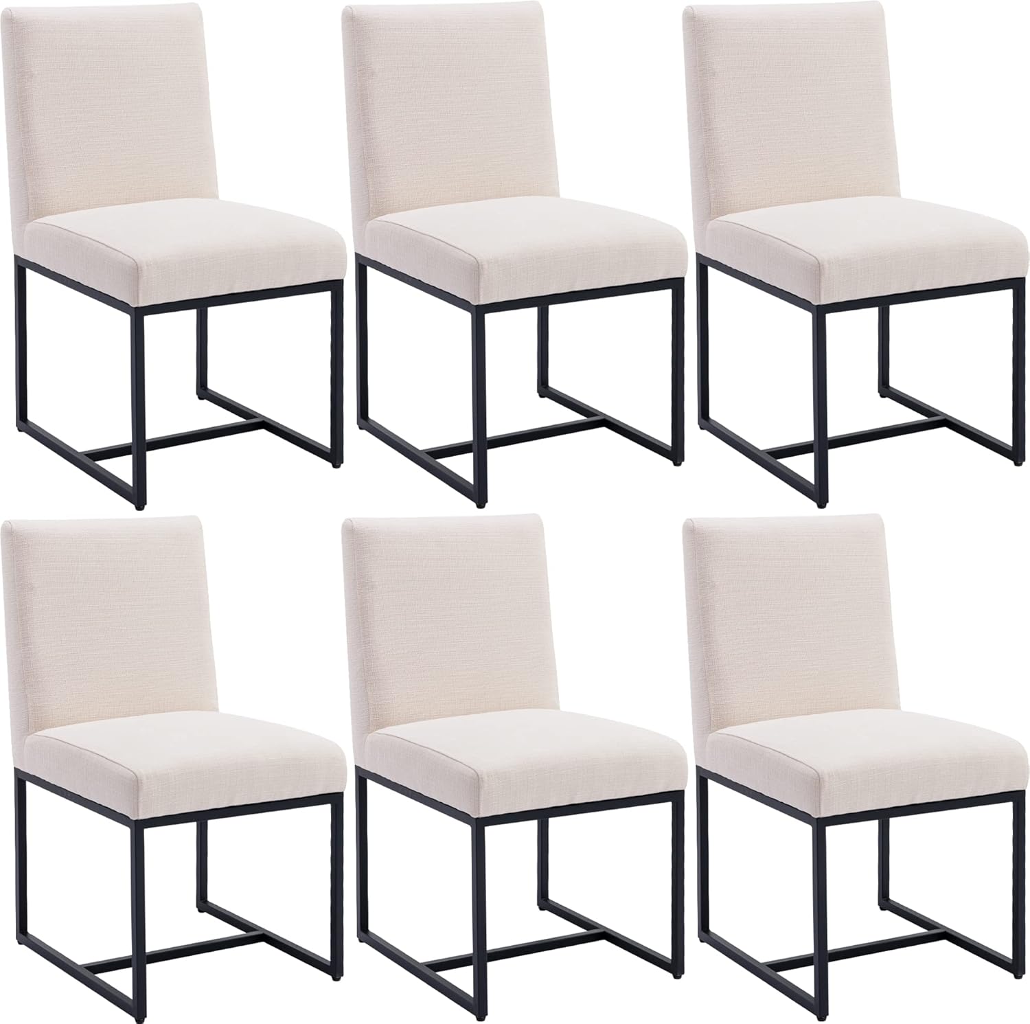 Set of 6 Linen Upholstered Dining Room Chair, Mid Century