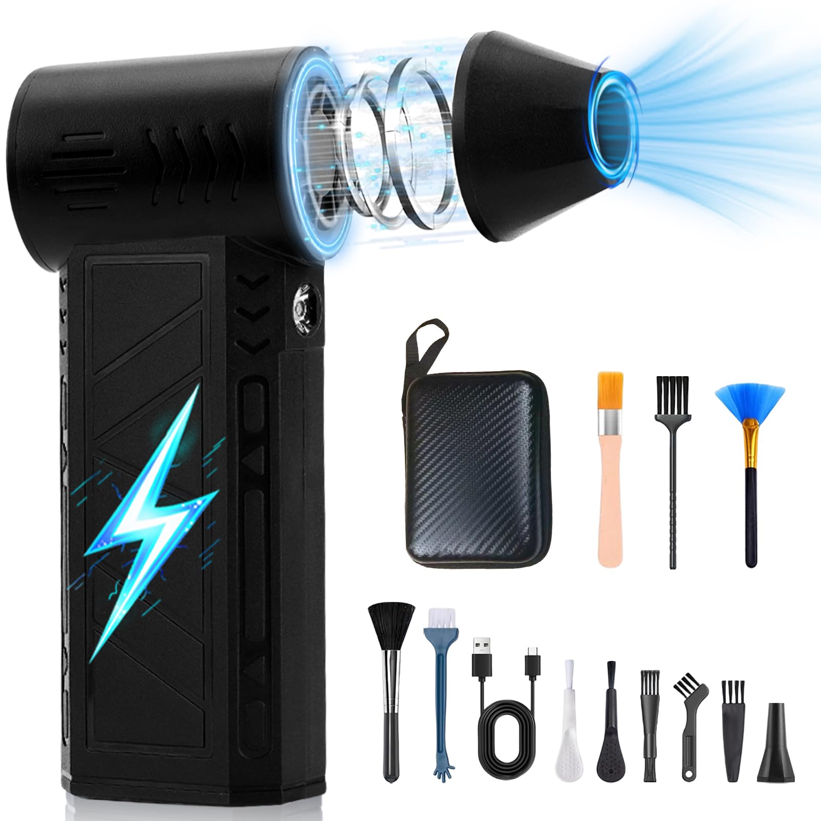 Flintronic Elektryczna dmuchawa pyłu w sprayu, elektryczna dmuchawa z latarką, 4-biegowa 13 0000 obr./min, kompresowany Air Duster, dmuchawa Turbo Jet Fan z akumulatorem 5000 mAh, do PC i klawiatury