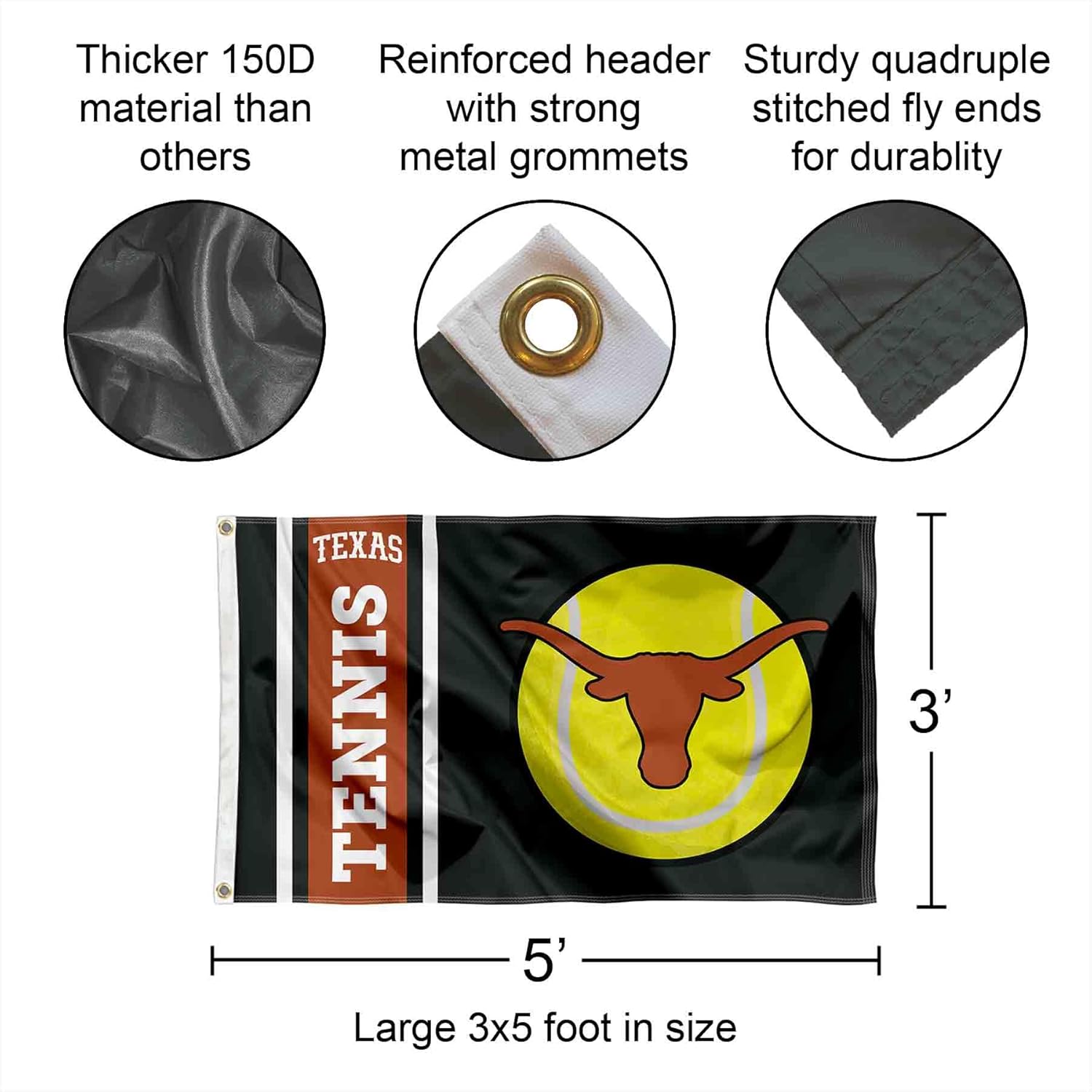 Texas Longhorns Tennis 3x5 Grommet Flag