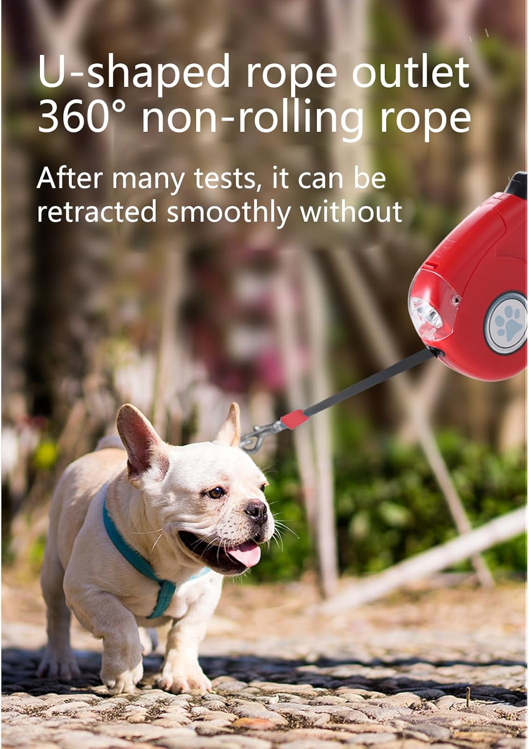 Dog Leads Retractable Training Pet Automatic Traction with LED Light Garbage Bag,Red