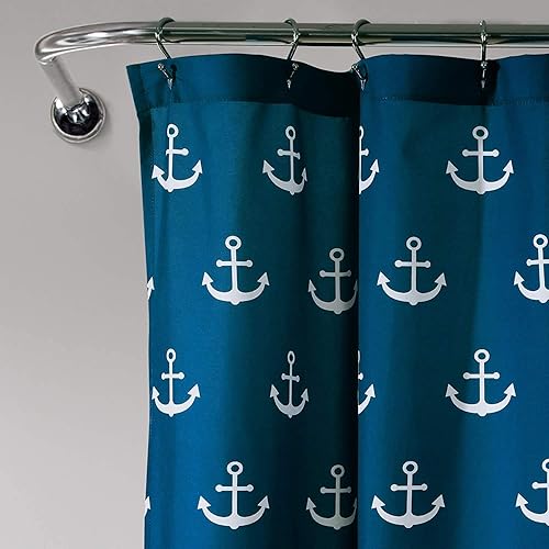 Miniatura 3 de Lush Decor - Cortina de ducha, accesorios de baño con temática de playa (azul marino, estampado de ancla) 72 x 72 pulgadas