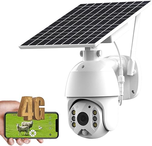 FUVISION Cámara de seguridad celular 4G LTE para exteriores con tarjeta SIM, cámara sin necesidad de WiFi, cámara de seguridad 4G con energía solar,