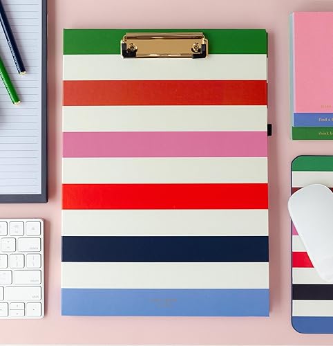 Miniatura 5 de Kate Spade New York Folio portapapeles con clip de perfil bajo, bloc de notas con forro, bucle para bolígrafo y bolsillo, rayas de aventura