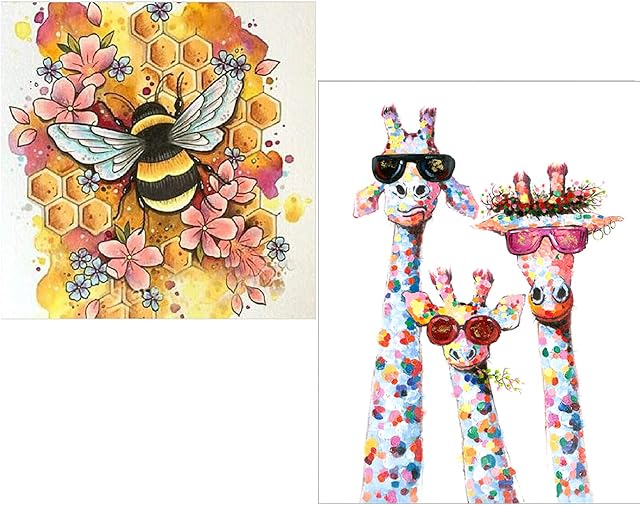 VEGCOO 2 packs DIY Cross Stitching Kits Stamped Kit Cross-Stitching Counted Cross Stitch 11CT Stamped Cross Stitch Kit 11CT Fabric Embroidery Crafts Kit for Home Flowers 36*36CM+Giraffe Family 36*46CM