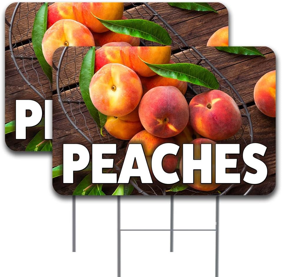 PEACHES 2 Pack Double-Sided Yard Signs 16" x 24" with Metal Stakes (Made in the USA)