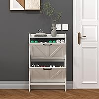 Vista 2 de Zapatero con 2 cajones abatibles, armario de almacenamiento de zapatos para entrada, organizador de zapatos oculto independiente con almacenamiento