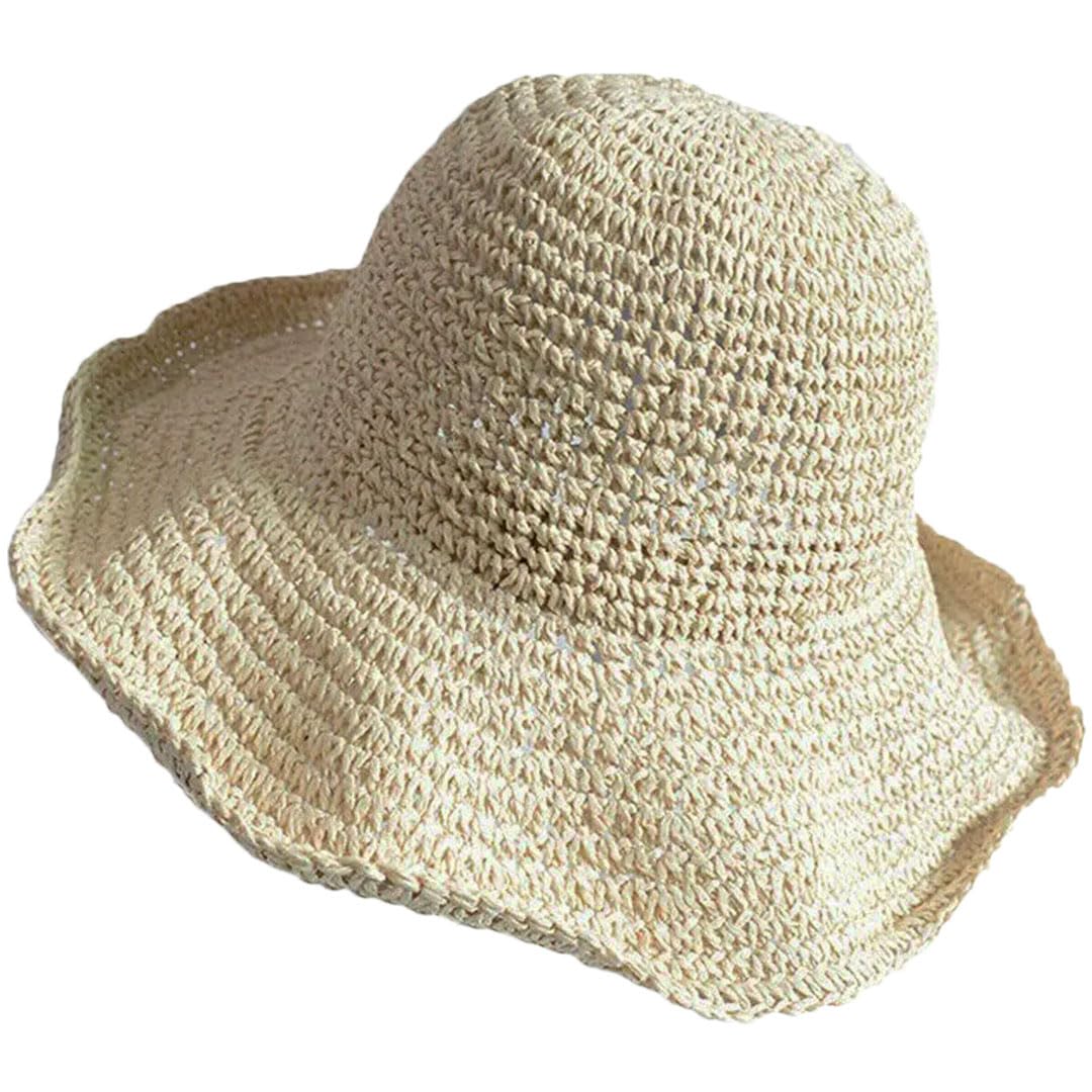 LCUVIMPEX Bucket Hats， Women Solid Straw Foldable Wide Brim Sun Hat Bowknot For Beach Hiking Multicolor(Beige)