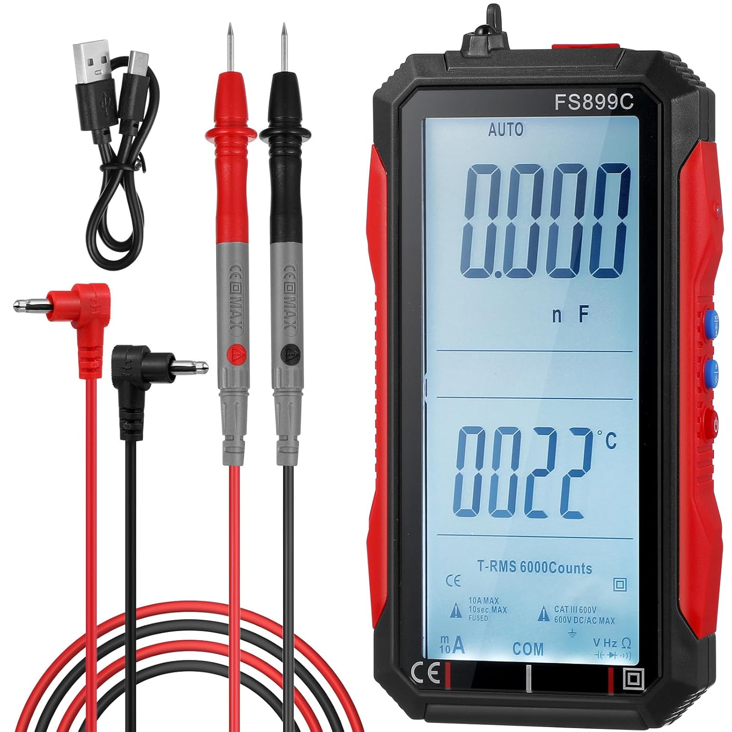 Portable Digital Multimeter Voltage Tester Multi Tester with Large Backlit LCD, Ampere Resistance Measurement Pen-Style Multimeter for Electrical Testing and Troubleshooting