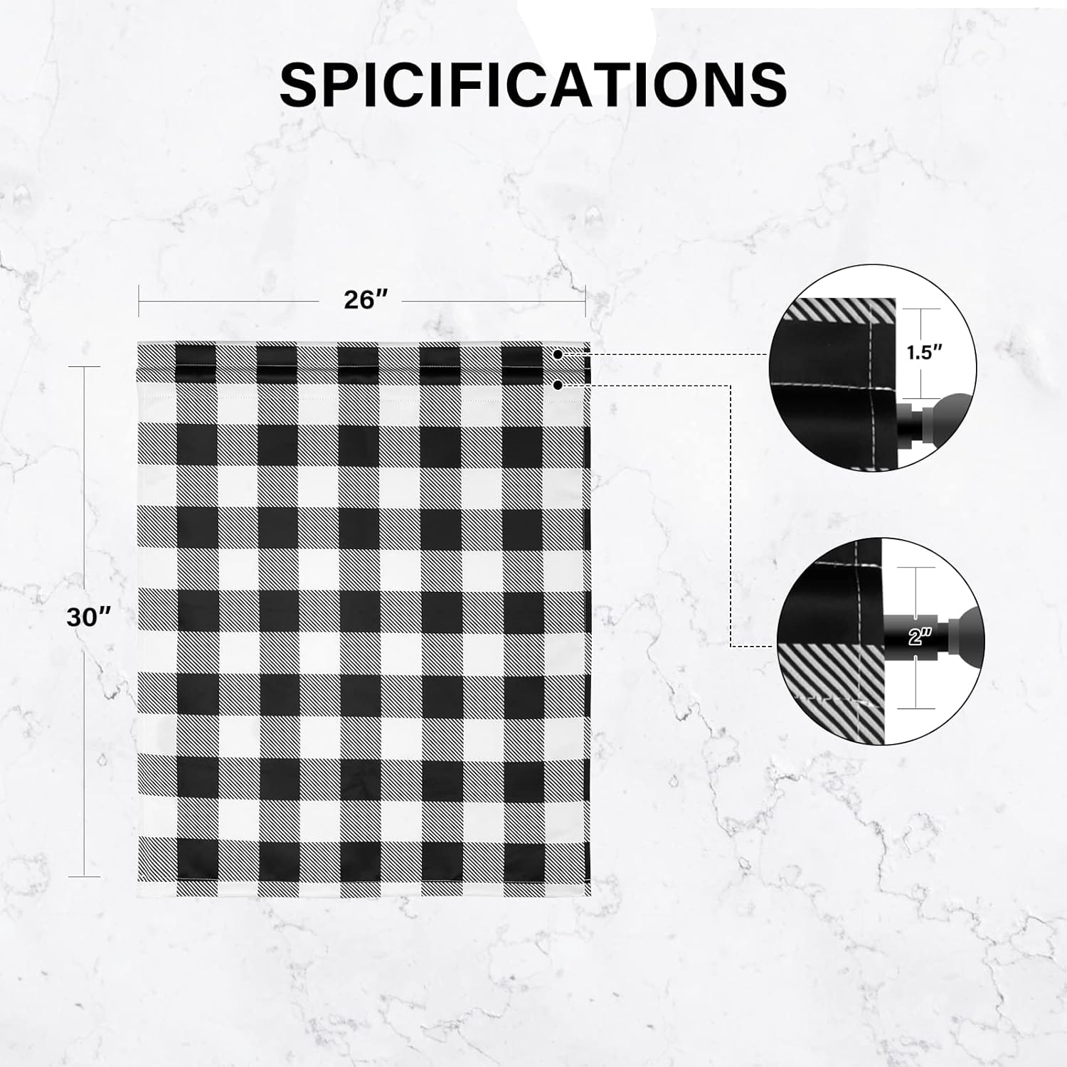 Simple Deluxe Buffalo Plaid Check Kitchen Tier Curtains, Short Small Window Gingham Curtain for Cafe, Bathroom, Kitchen Rod Pocket Curtains, 26'' W x 30'' L, Black and White (Pack of 4)