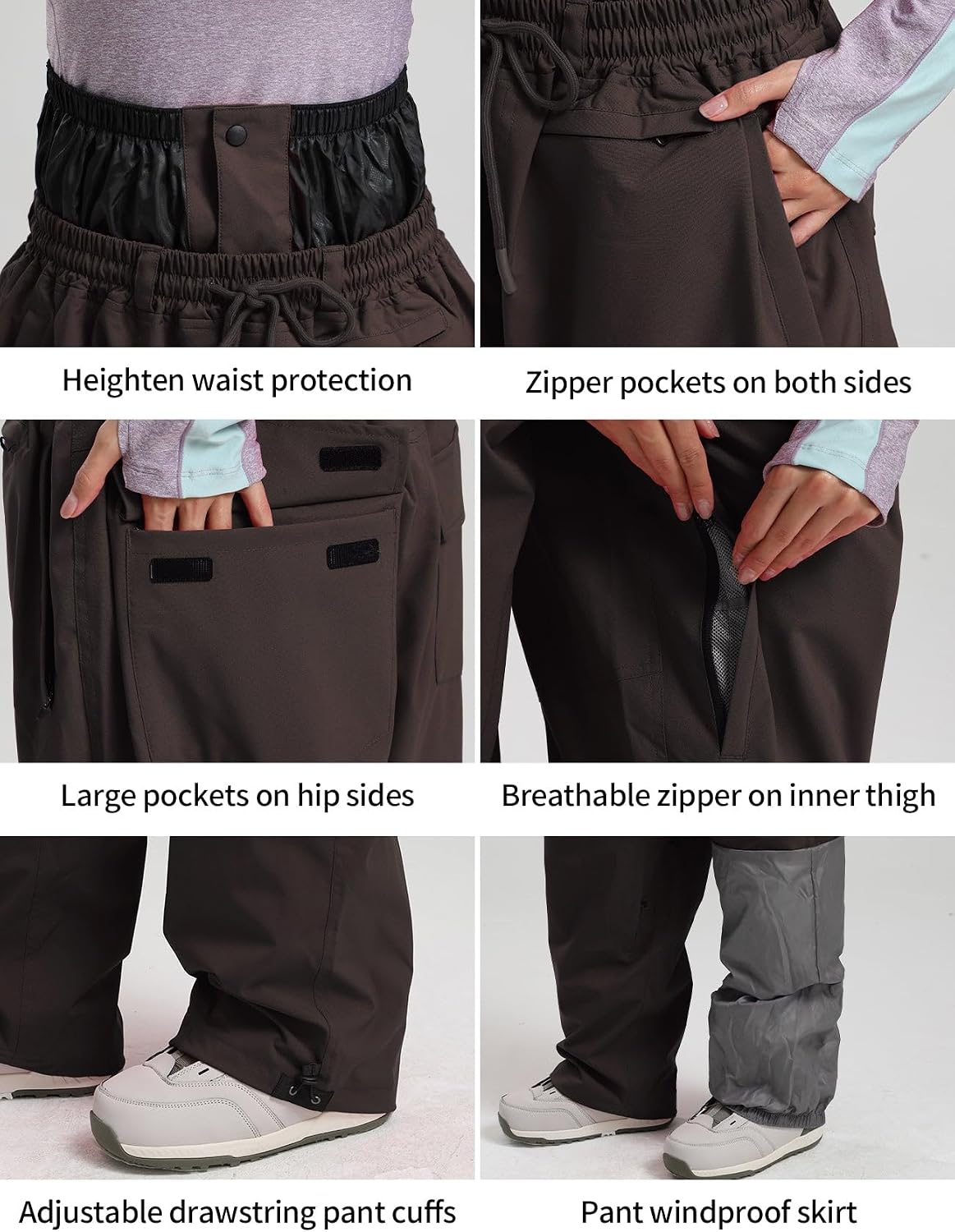 GSOU SNOW Mens Snow Pants Women Baggy Snowboard Pants Loose Fit Insulated Windproof Waterproof for Ski Hiking Winter Outdoor