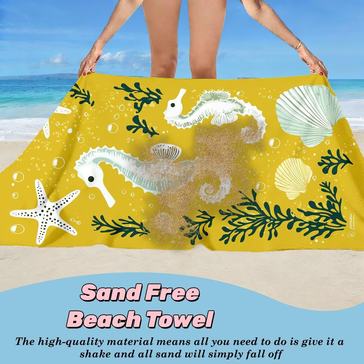Toalla Playa 80x160 cm, Toalla Gimnasio Microfibra Secado Rapido, Juego de 2 Antiarena Toallas de Playa, Ligera Compacta Toallas Microfibra Grande para Viaje, Regalo Mujer Hombre (Caballito Mar) -3885