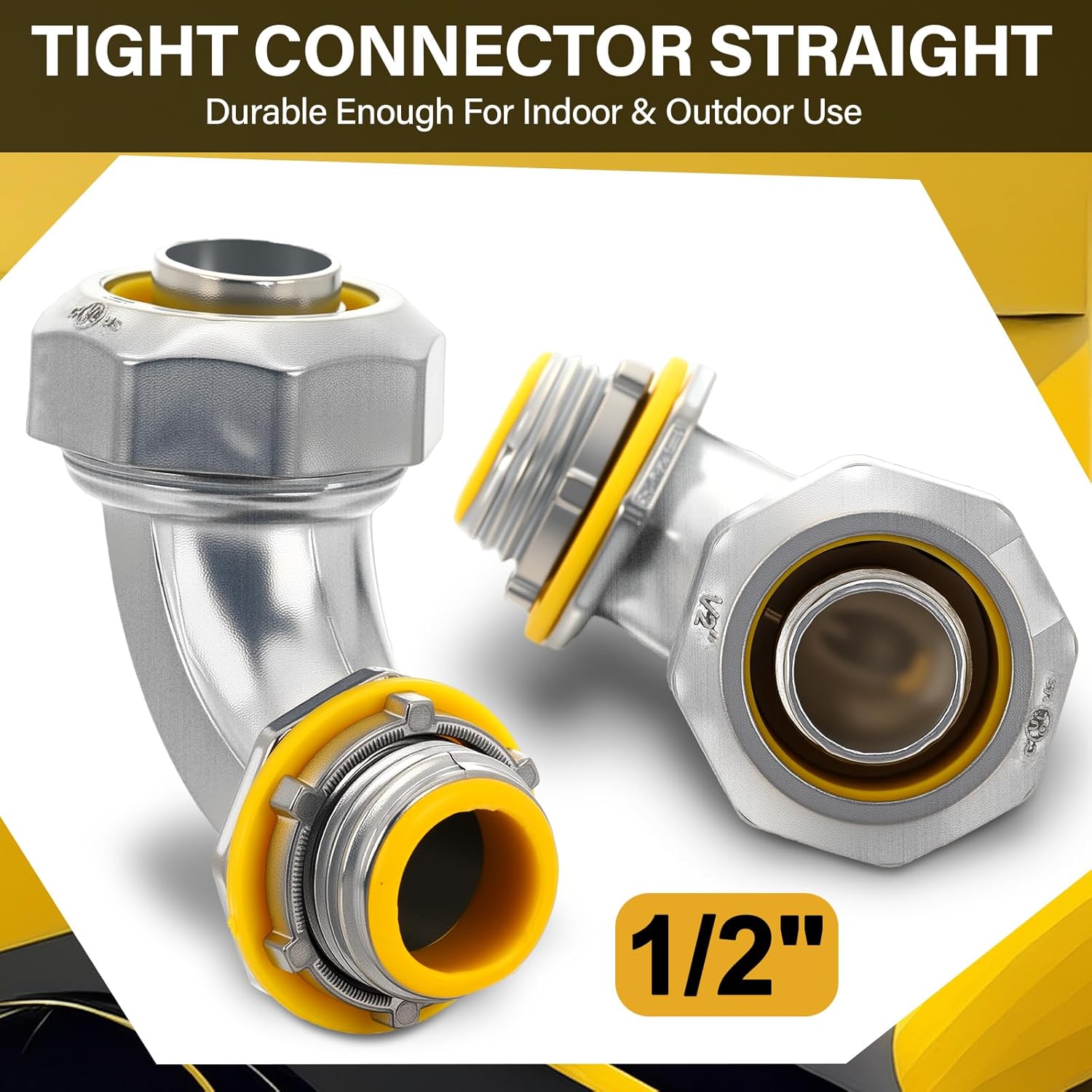 Gisafai 10 Pcs Liquid Tight Connector 90 Degree Insulated Zinc Die Cast Metal Tight Electrical Conduit Connector for 1/2 Inch Flexible and Type B Flexible Waterproof Nonmetallic Conduit