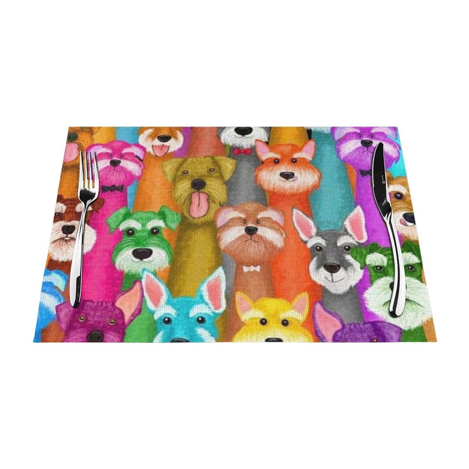 PVC Placemat Set of 6 PCS, 45x30 CM, Dogs Printed Non-Slip Heat Resistant Place Mats for Kitchen Dining Table Indoor Outdoor