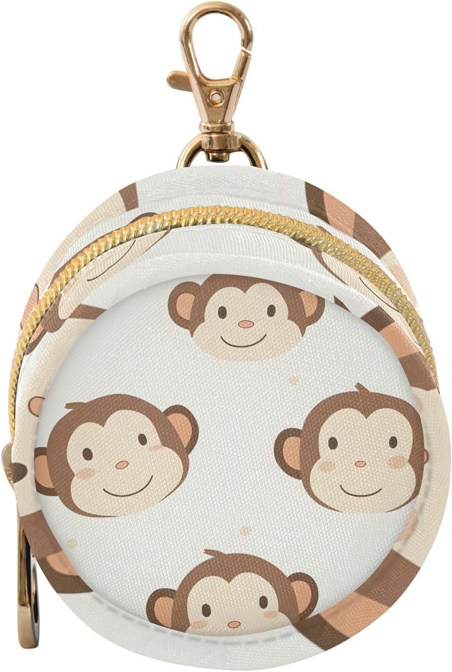 Cute Monkey Mini Keychain Bucket Coin Purse with Zipper & Hook Buckle for Girl Women Handbag Backpack Tote, Waterproof Wrist Purse Small Charm Change Pouch for Coin, Headphone