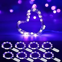 Vista 9 de Luces LED negras UV a pilas, paquete de 2 luces LED de 6.56 pies, 20 luces LED UV, accesorios de luz negra flexibles, luces de hadas moradas