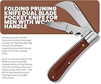 Vista 2 de Rite Edge 4" Folding Pruning Knife – Dual Blade Pocket Knife for Men with Wood Handle, Clip Point & Curved Pruning Blade – Small Folding Pocket