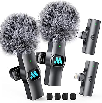 Leettus 2pcs Dual Receivers Mini Microphone for iPhone iPad Android Video Recording,Lavalier Wireless Microphones for Game,Live Streaming,Interviews,YouTube,TikTok,Vlog