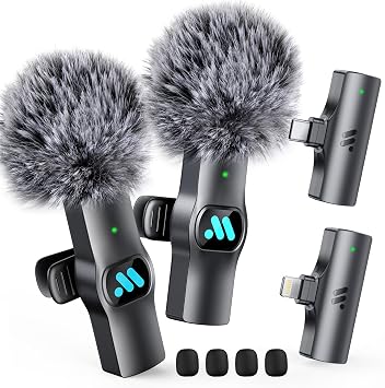 Leettus 2pcs Lavalier Wireless Microphone for iPhone iPad, Wireless Microphone for Video Recording, Game Live Streaming, Interviews, YouTube, TikTok, Vlog