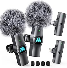 2pcs Dual Receivers Mini Microphone for iPhone iPad Android Video Recording,Lavalier Wireless Microphones for Game,Live Streaming,Interviews,YouTube,TikTok,Vlog