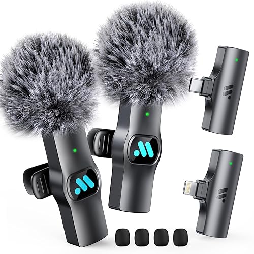 Leettus 2pcs Dual Receivers Mini Microphone for iPhone iPad Android Video Recording,Lavalier Wireless Microphones for Game,Live Streaming,Interviews,YouTube,TikTok,Vlog