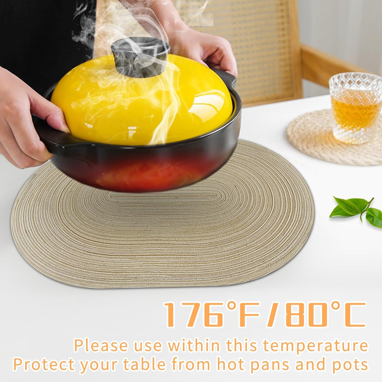 JeogYong Oval Placemats Set of 6 Washable Placemats Woven Placemats 14 x 20 Inch Oval Heat-Resistant Table Mats for Dining Tables, Indoor & Outdoor Decorations (Coffee)