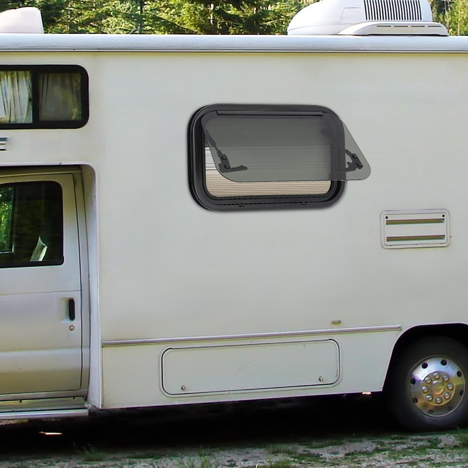 Wohnmobilfenster Ausstellfenster inkl. Verdunklung Seitenfenster, Wohnwagen Fenster 85° RV Externes Push Fenster, Klappbares Ausstellfenster Camper (500x300mm)