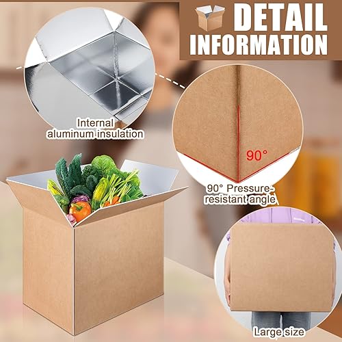 Miniatura 3 de Henoyso 5 cajas de envío frías aisladas de 19 x 12 x 16 pulgadas para alimentos congelados con forro de bolsa aislada de papel de aluminio, caja de