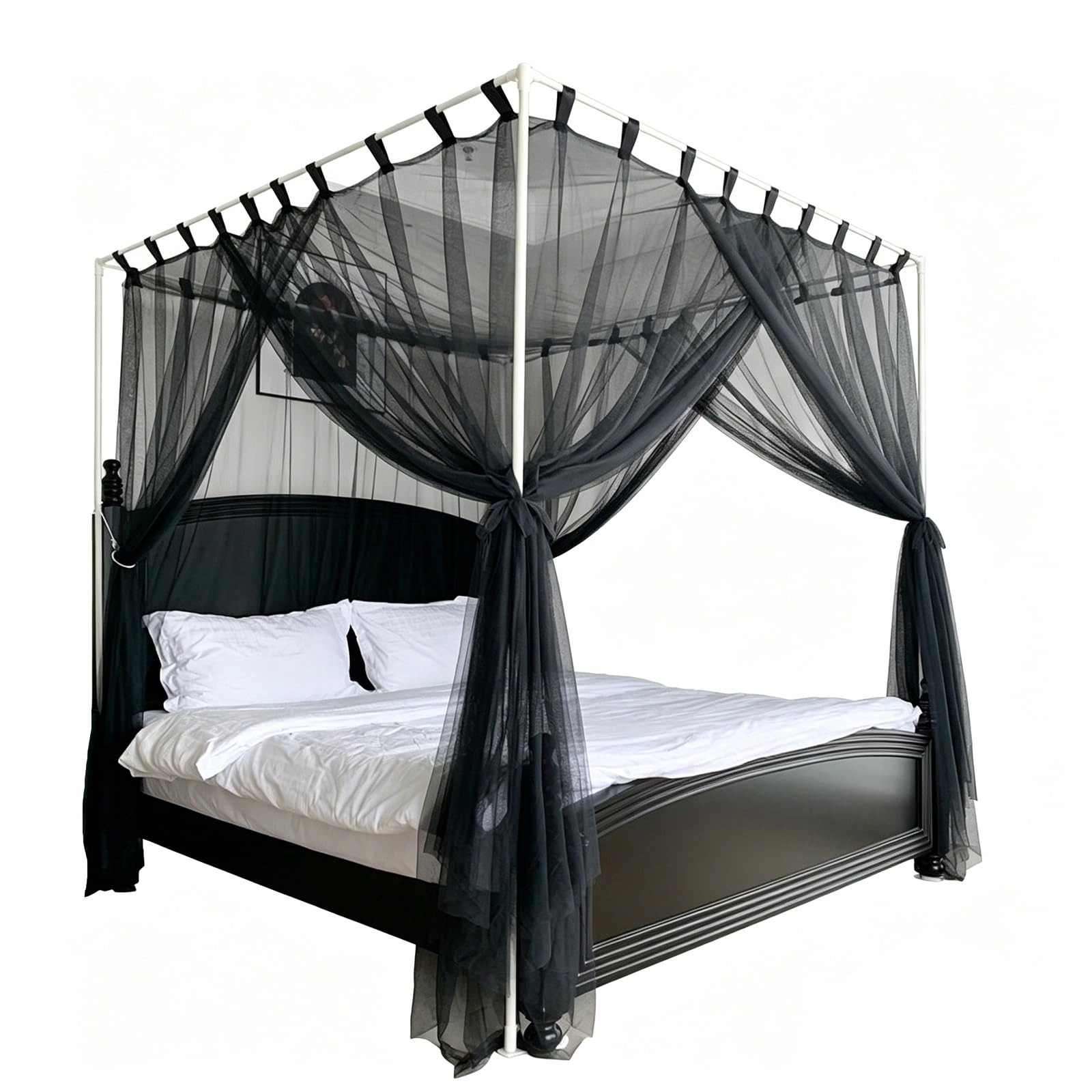 SARKEY 4-Pfosten Prinzessinnen Betthimmel,Elegantes Prinzessinnen-Moskitonetz,Bettvorhang,Baldachin Für Erwachsene,Hochzeit,Schlafzimmer,Kinderzimmer,Dekoration(150x200x200cm(59"x79"x79"))