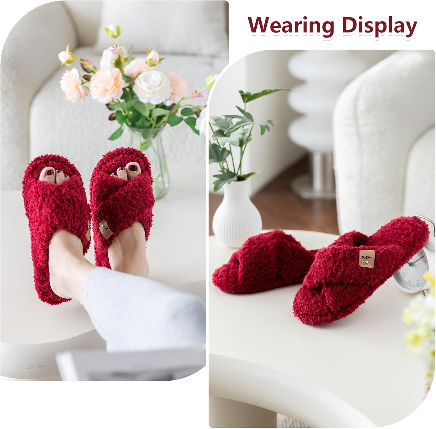 Fuzzy Open Toe Slippers for Women Indoor and Outdoor with Memory Foam Cozy Cross Band Women's Slipper Cute Soft House Shoes Slip On Gifts for Womens Mom Her Ladies Bridesmaid - Image 3