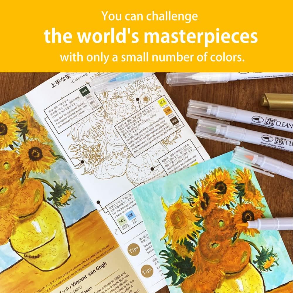Kuretake ZIG HISTORIC ART COLLECTION WATERCOLOR W/V.VAN GOGH set, 4 CLEAN COLOR FB Brush pens and 3 bristle brush pens