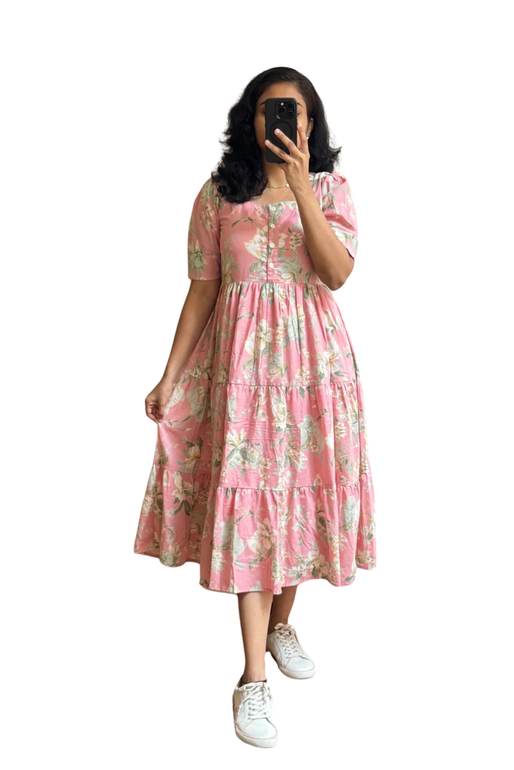 desi art Women's Rayon Floral Printed Midi Dress Short One Piece | Casual Wear-picture-34