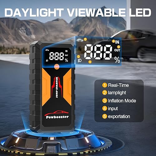 Miniatura 6 de Batería portátil de arranque de coche de 12 V con cables de refuerzo, cargador de energía de emergencia para automóviles, camiones, SUV (hasta 8.0L