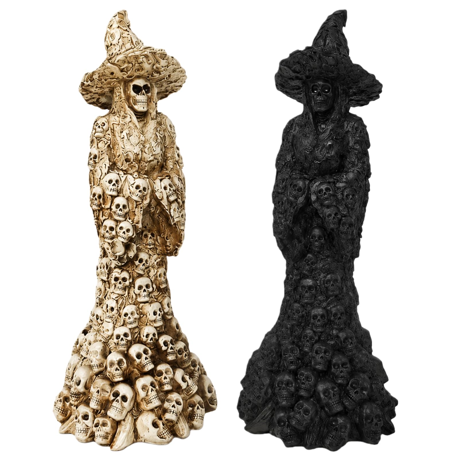 2Pcs Skeleton Witch Ornament Halloween Decor, Autumn Witch Figurine With Light